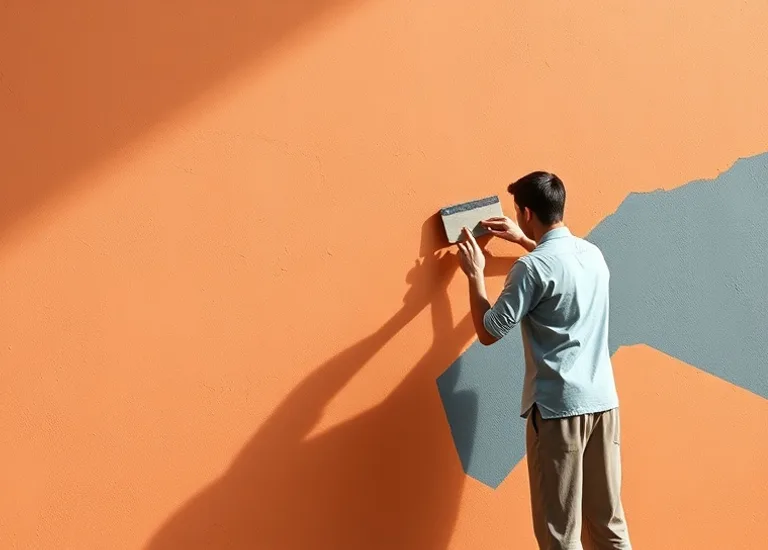 Application d'un enduit décoratif à la lisseuse sur un mur