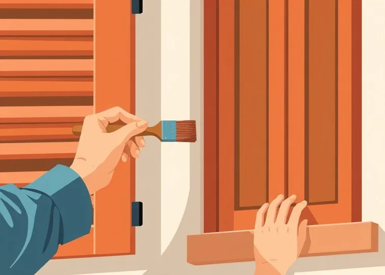 Mise en peinture au pinceau de volets et d'encadrements en bois